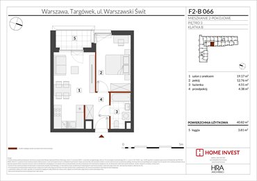 rzut mieszkanie na sprzedaż 41m2 mieszkanie Warszawa, ul. Warszawski Świt