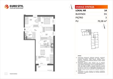 rzut mieszkanie na sprzedaż 70m2 mieszkanie Gdańsk, Piecki - Migowo, Piekarnicza