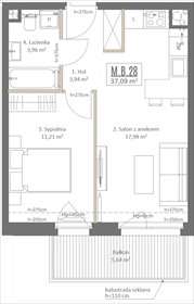 rzut mieszkanie na sprzedaż 37m2 mieszkanie Gdańsk, Osowa, Izydy