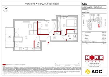 rzut mieszkanie na sprzedaż 60m2 mieszkanie Warszawa, Włochy, ul. Robotnicza 11/13