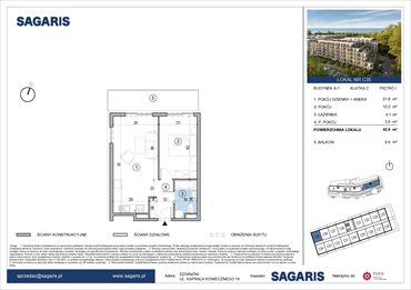 rzut mieszkanie na sprzedaż 42m2 mieszkanie Dziwnów, Kaprala Koniecznego 14