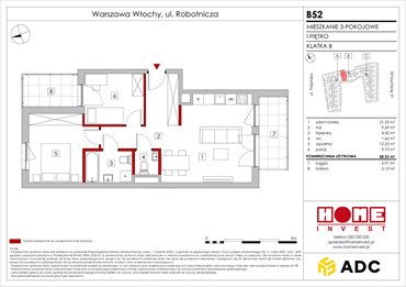 rzut mieszkanie na sprzedaż 59m2 mieszkanie Warszawa, Włochy, ul. Robotnicza 11/13
