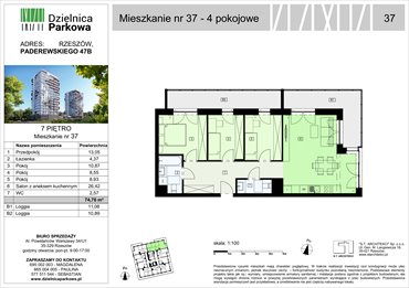 rzut mieszkanie na sprzedaż 75m2 mieszkanie Rzeszów, Paderewskeigo 51