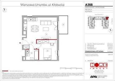 rzut mieszkanie na sprzedaż 45m2 mieszkanie Warszawa, Ursynów, ul. Kłobucka 23A