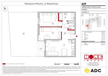 rzut mieszkanie na sprzedaż 56m2 mieszkanie Warszawa, Włochy, ul. Robotnicza 11/13