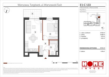 rzut mieszkanie na sprzedaż 39m2 mieszkanie Warszawa, Targówek, ul. Warszawski Świt