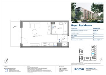 rzut mieszkanie na sprzedaż 27m2 mieszkanie Warszawa, Wilanów, Sarmacka