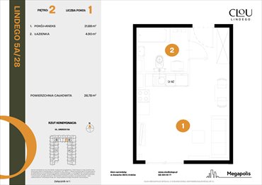 rzut mieszkanie na sprzedaż 27m2 mieszkanie Kraków, Lindego 5a