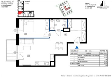 rzut mieszkanie na sprzedaż 59m2 mieszkanie Łódź, Retkinia, Maratońska 49C