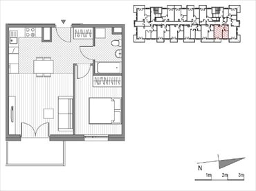 rzut mieszkanie na sprzedaż 43m2 mieszkanie Kraków, Mistrzejowice, Os. Piastów 77