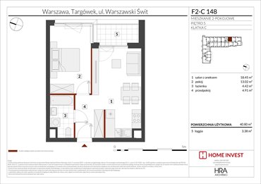 rzut mieszkanie na sprzedaż 41m2 mieszkanie Warszawa, ul. Warszawski Świt