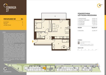 rzut mieszkanie na sprzedaż 68m2 mieszkanie Kraków, Prądnik Biały, Conrada 27