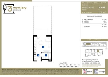 rzut mieszkanie na sprzedaż 27m2 mieszkanie Kraków, Bronowice Wielkie, Stelmachów