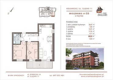 rzut mieszkanie na sprzedaż 61m2 mieszkanie Kołobrzeg, Śląska 11