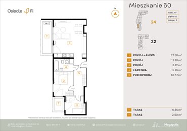 rzut mieszkanie na sprzedaż 63m2 mieszkanie Kraków, Rzemieślnicza 22-24