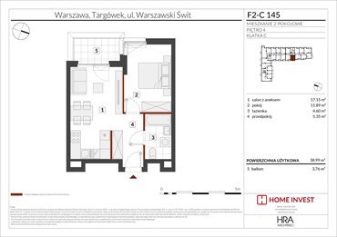 rzut mieszkanie na sprzedaż 39m2 mieszkanie Warszawa, ul. Warszawski Świt