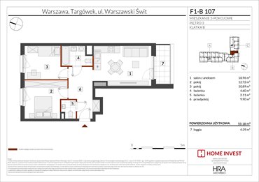 rzut mieszkanie na sprzedaż 59m2 mieszkanie Warszawa, ul. Warszawski Świt