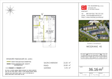 rzut mieszkanie na sprzedaż 36m2 mieszkanie Żyrardów, Rumiankowa 4