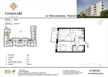 rzut mieszkanie na sprzedaż 44m2 mieszkanie Poznań, Grunwald, Wieruszowska 8