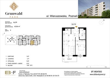 rzut mieszkanie na sprzedaż 43m2 mieszkanie Poznań, Grunwald, Wieruszowska 8