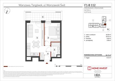 rzut mieszkanie na sprzedaż 37m2 mieszkanie Warszawa, ul. Warszawski Świt