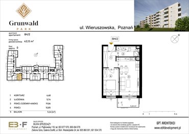 rzut mieszkanie na sprzedaż 43m2 mieszkanie Poznań, Grunwald, Wieruszowska 8