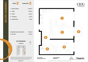 rzut mieszkanie na sprzedaż 57m2 mieszkanie Kraków, Lindego 5a